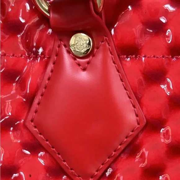 Rare Vivienne Westwood Red Quilted Patent Leather Tote with Bamboo Handles! - Picture 7 of 17